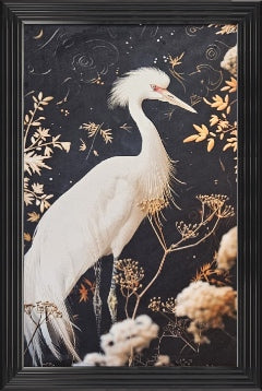 ONE ONLY - White Crane Embellished Velvet Wall Art