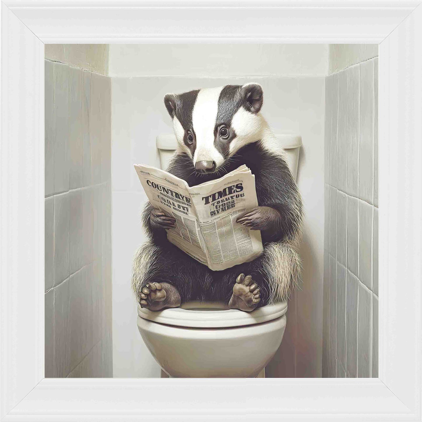 Badger Toilet Framed Wall Art - White