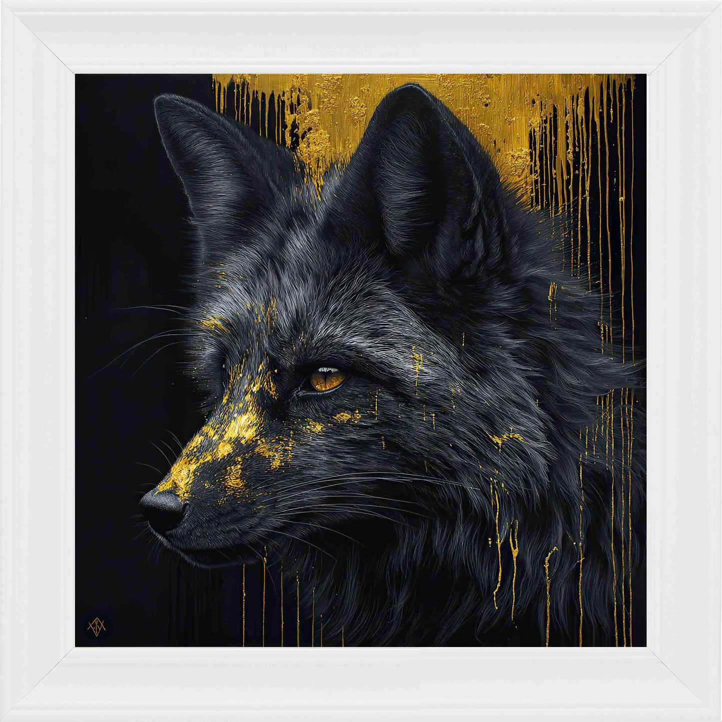 Black Fox Gold Splash Framed Wall Art - White