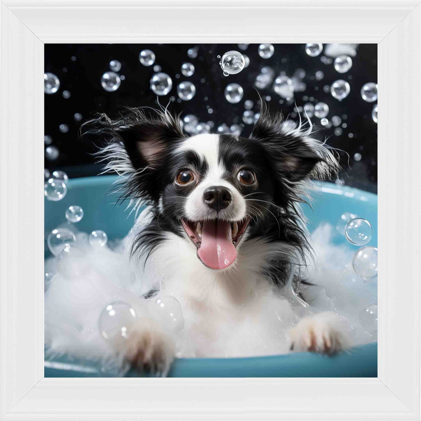 Black and White Long Haired Chihuahua Framed Wall Art - White