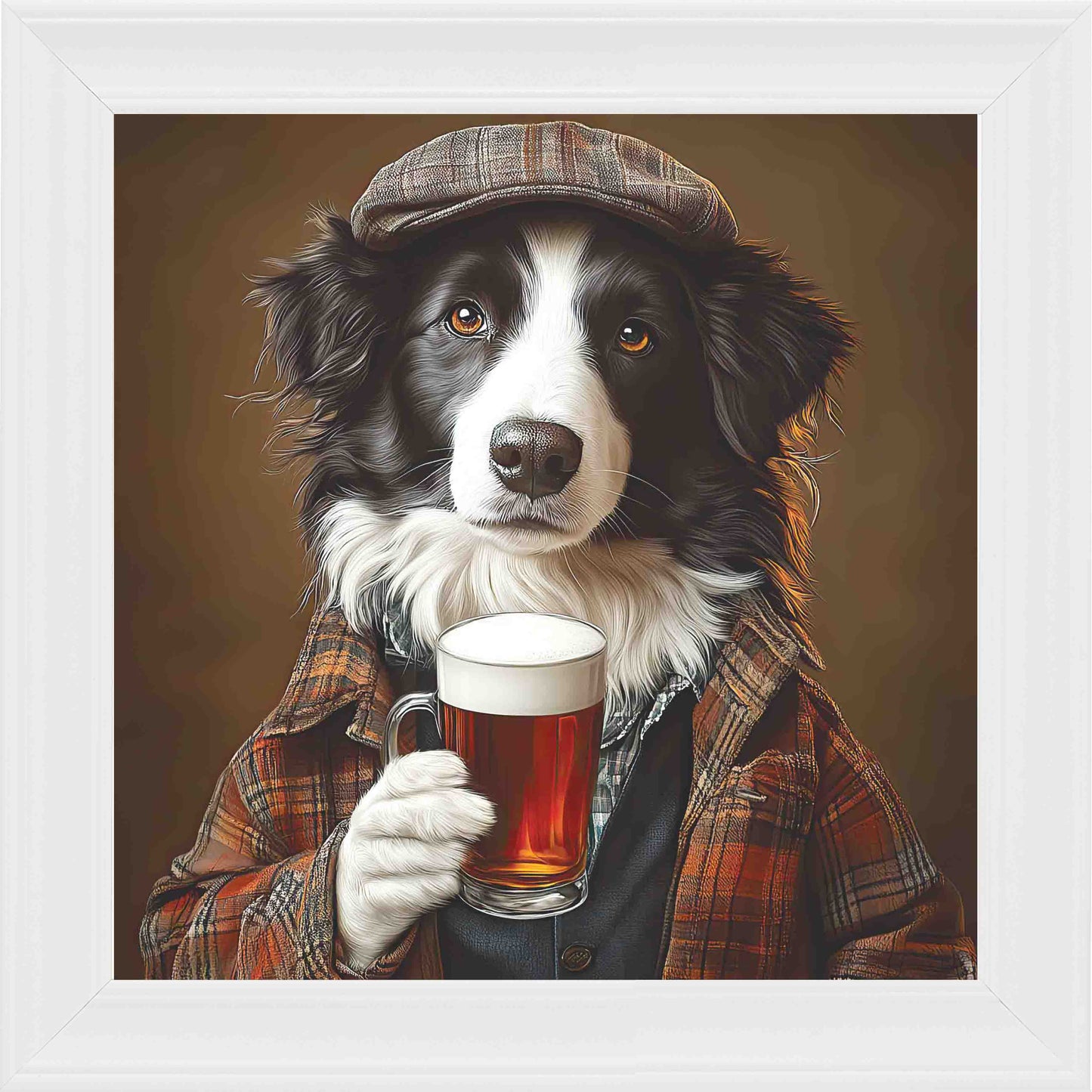 Border Collie Real Ale Framed Wall Art - White