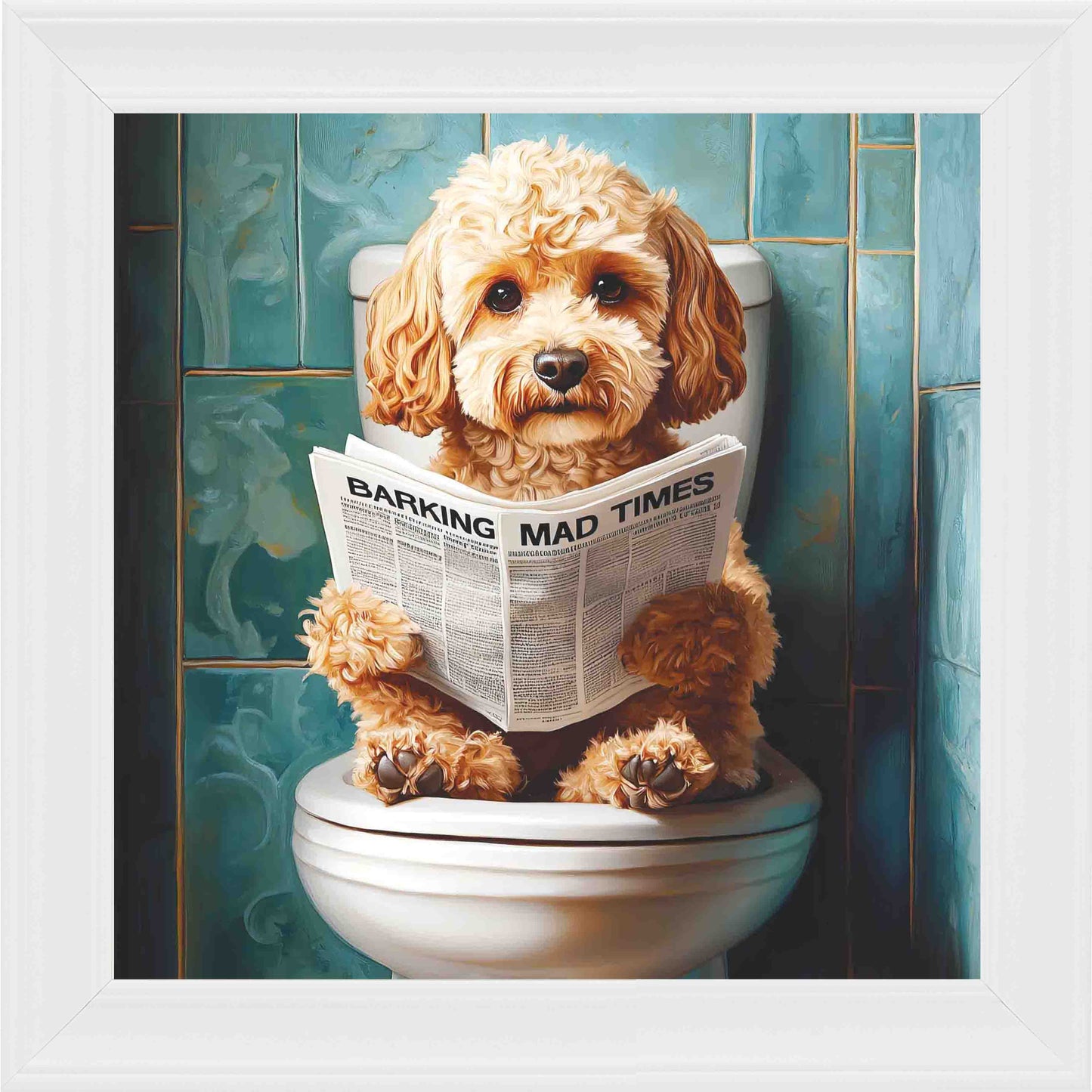 Cockapoo Brown Toilet Framed Wall Art - White