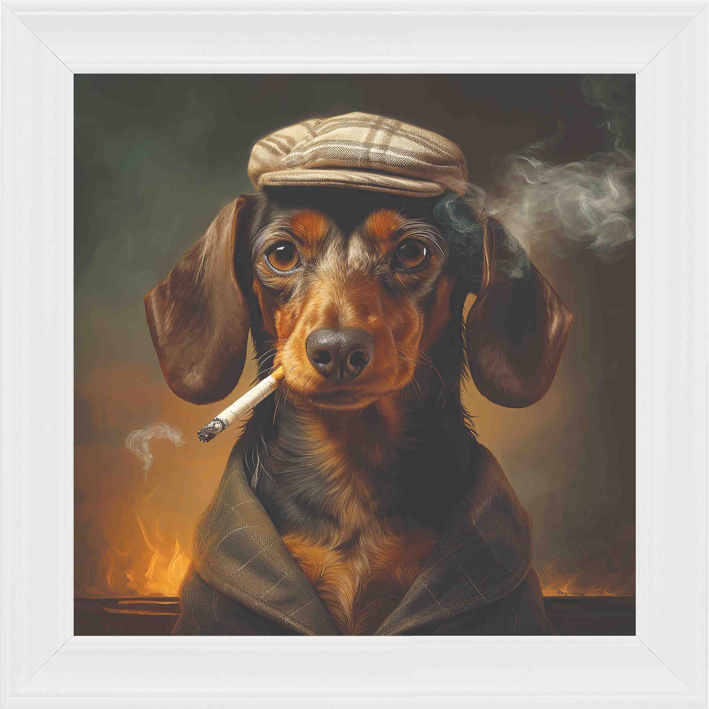 Country Sausage Smoking Framed Wall Art - White