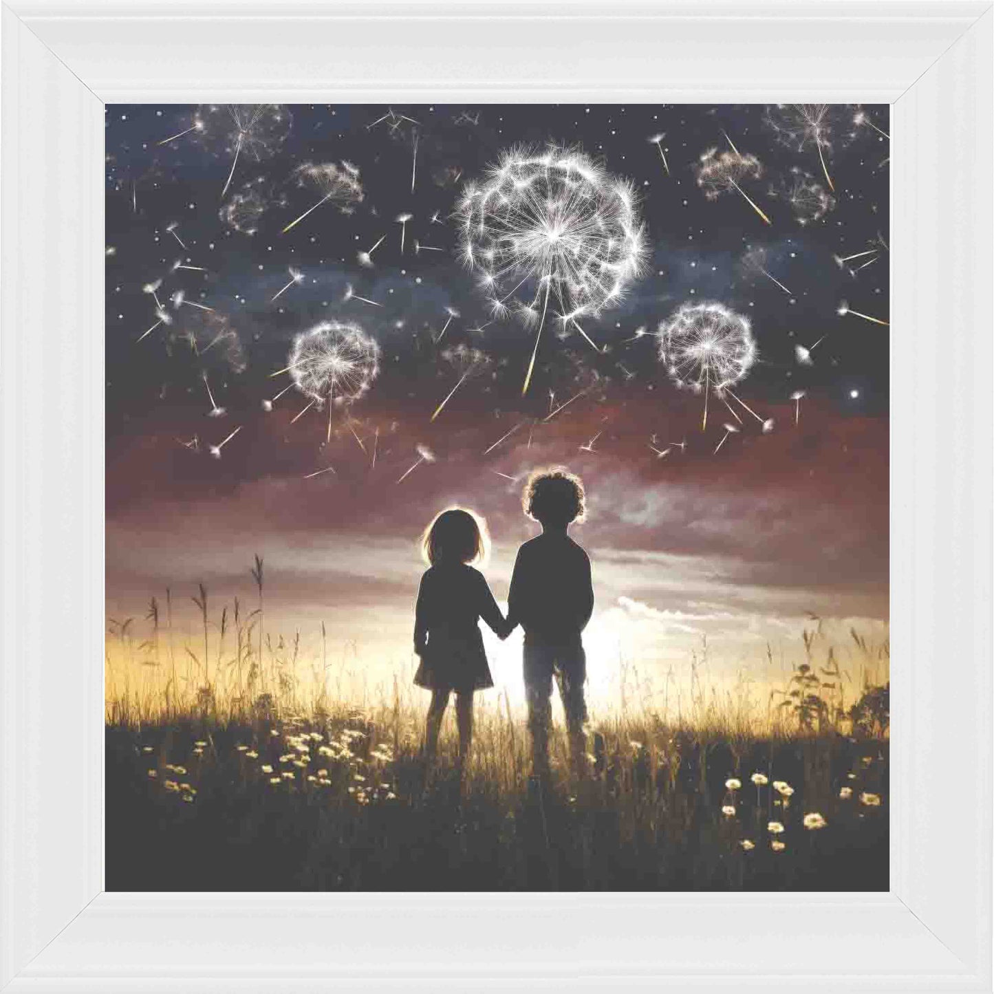 Dandelions at Dawn Framed Wall Art - White