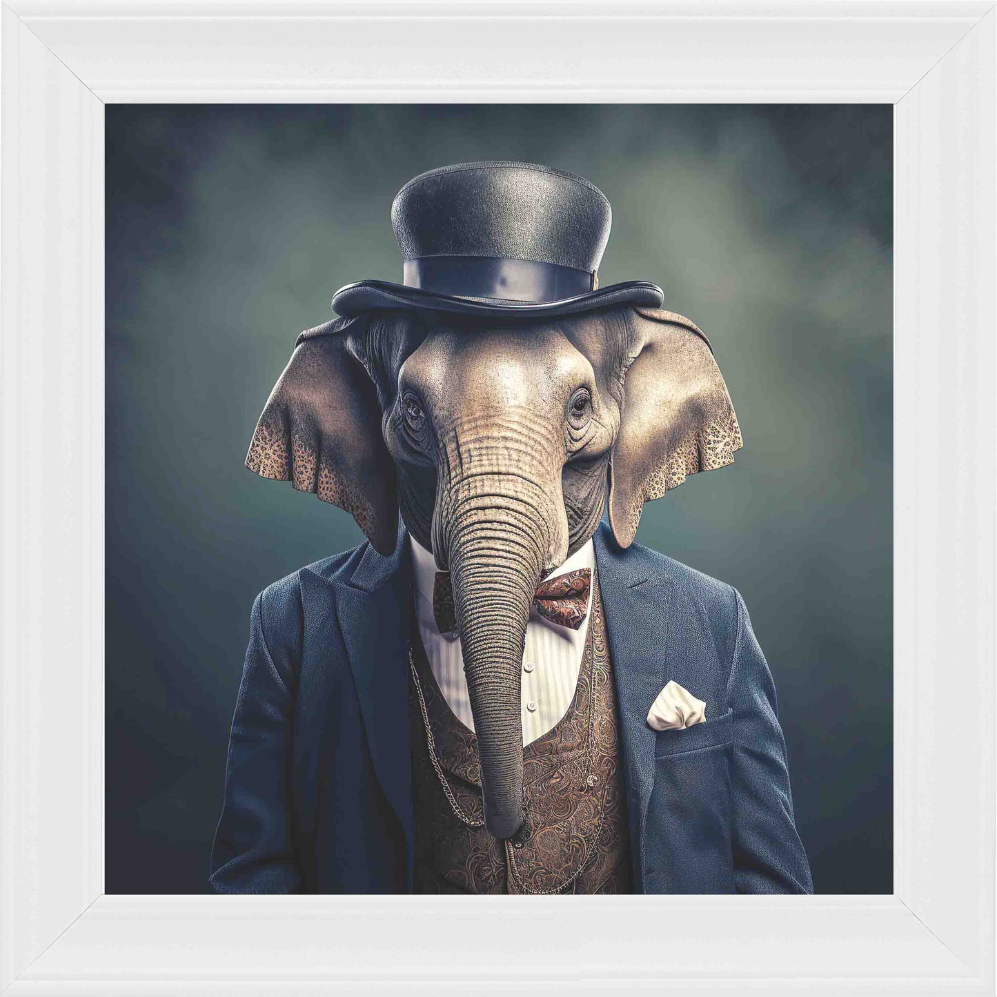 Dressed Up Elephant Male Framed Wall Art - White