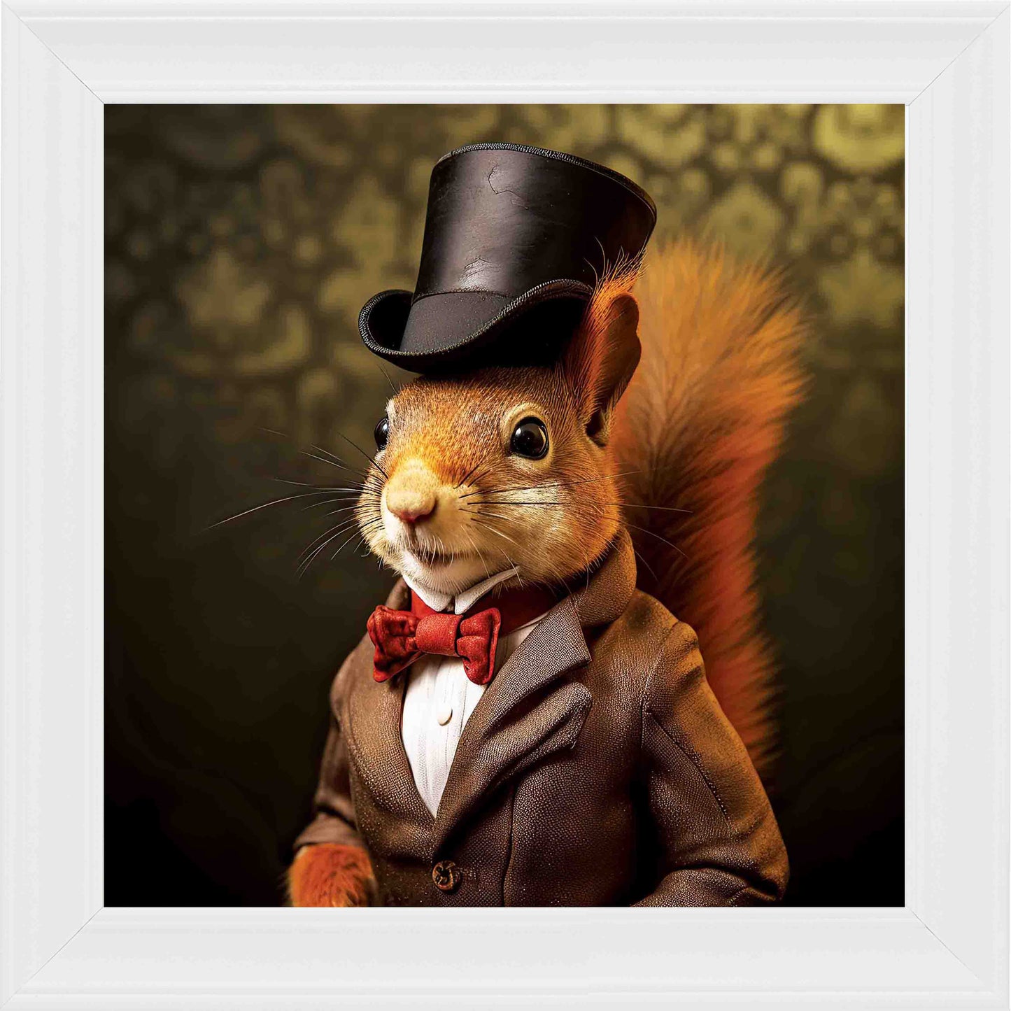 Dressed Up Red Squirrel Male Framed Wall Art - White