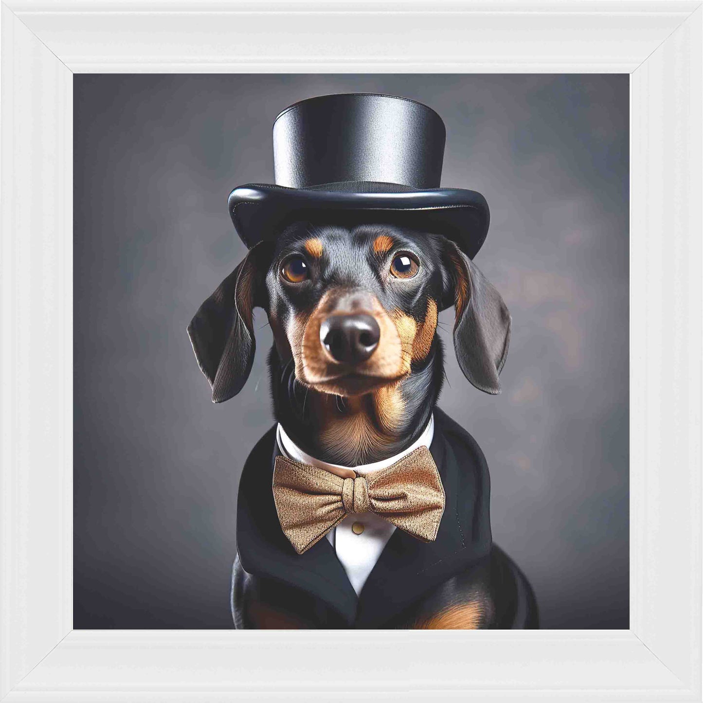 Dressed Up Sausage Male 2 Framed Wall Art - White