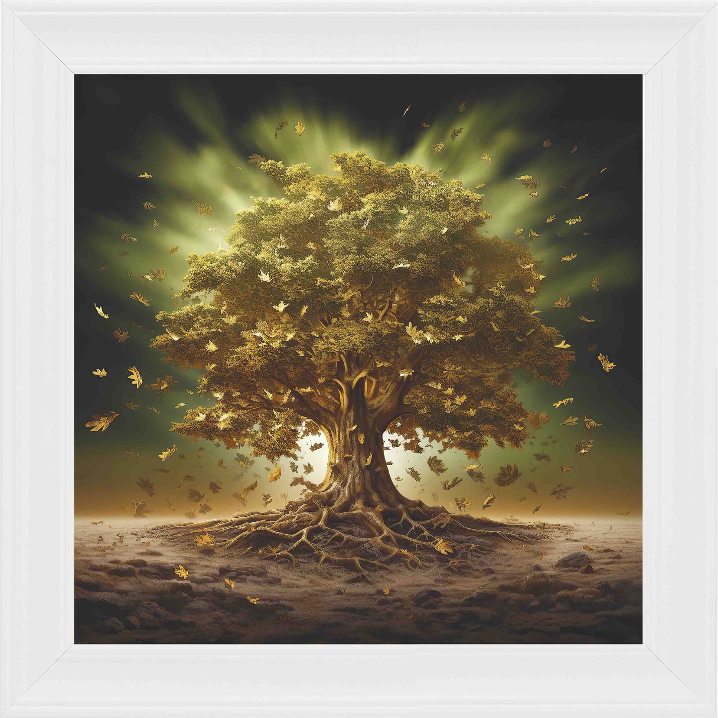 Emerald And Oak Framed Wall Art - White