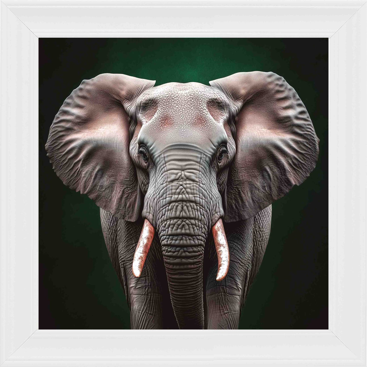 Emerald Elephant Framed Wall Art - White