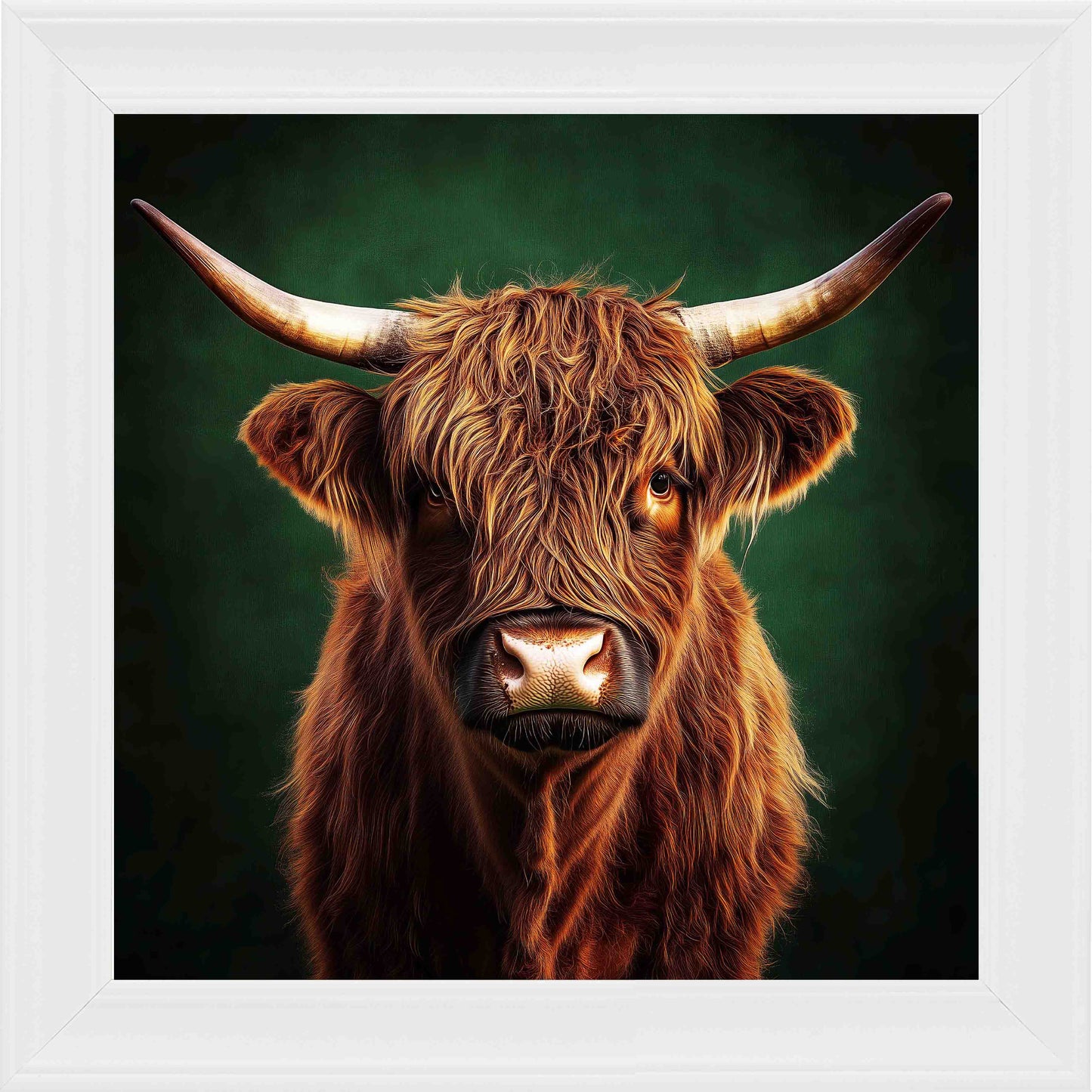 Emerald Highland Cow Framed Wall Art - White