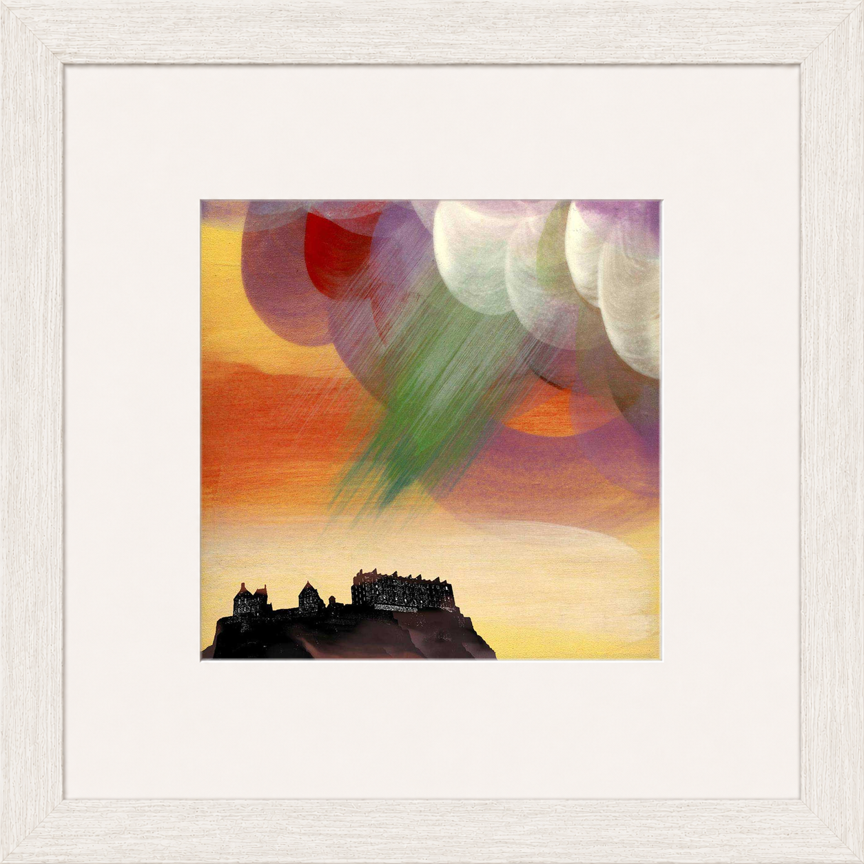 Edinburgh Castle by Esther Cohen framed wall art print showing the Scottish landmark beneath a warm sunset sky