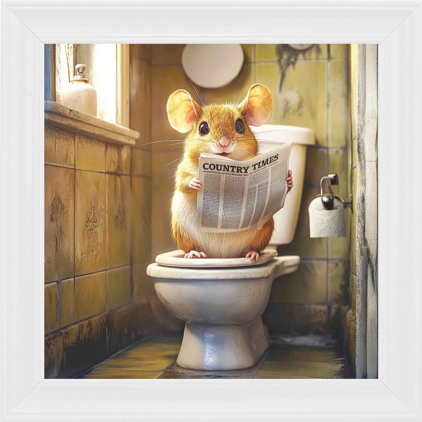 Field Mouse Toilet Framed Wall Art - White