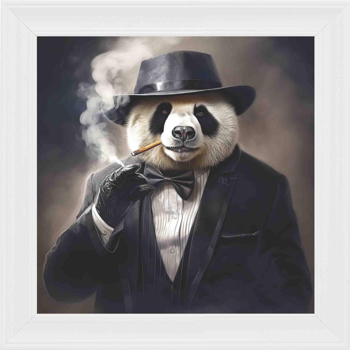 Gangster Panda Smoking Framed Wall Art - White