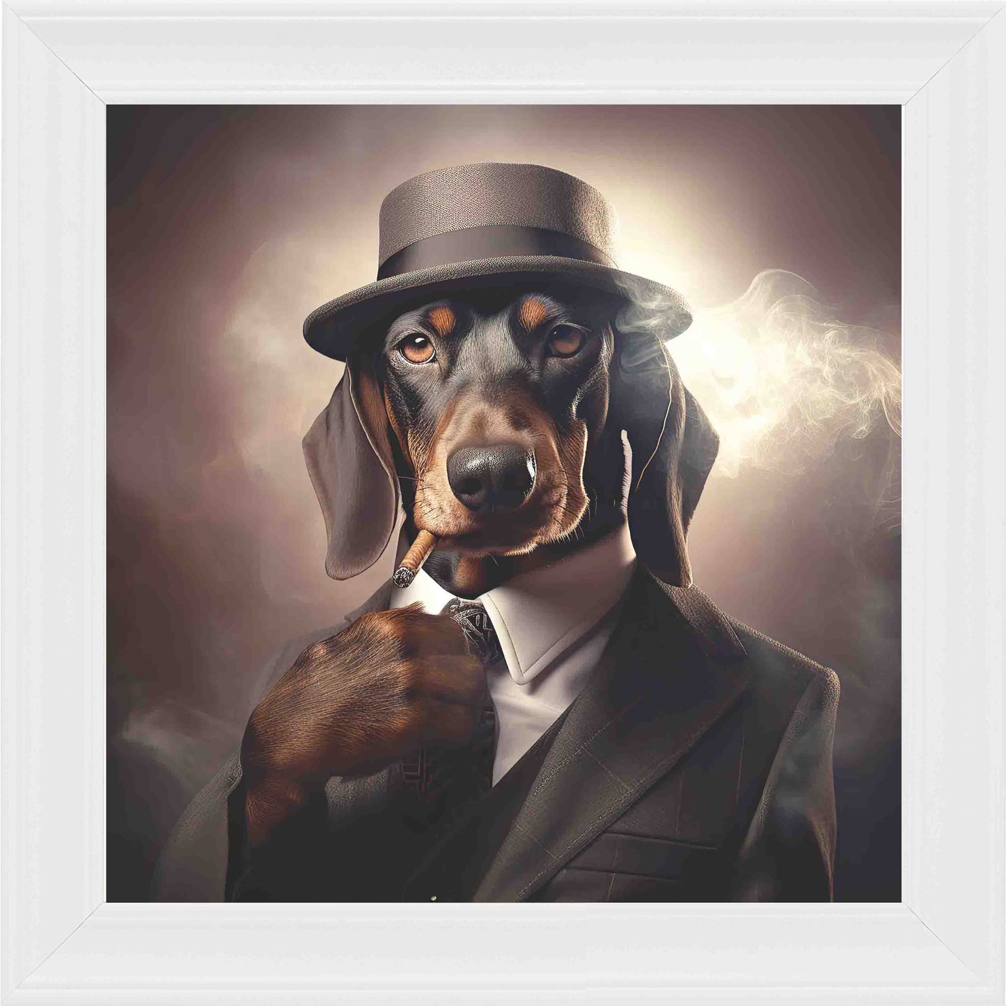 Gangster Sausage Smoking Framed Wall Art - White