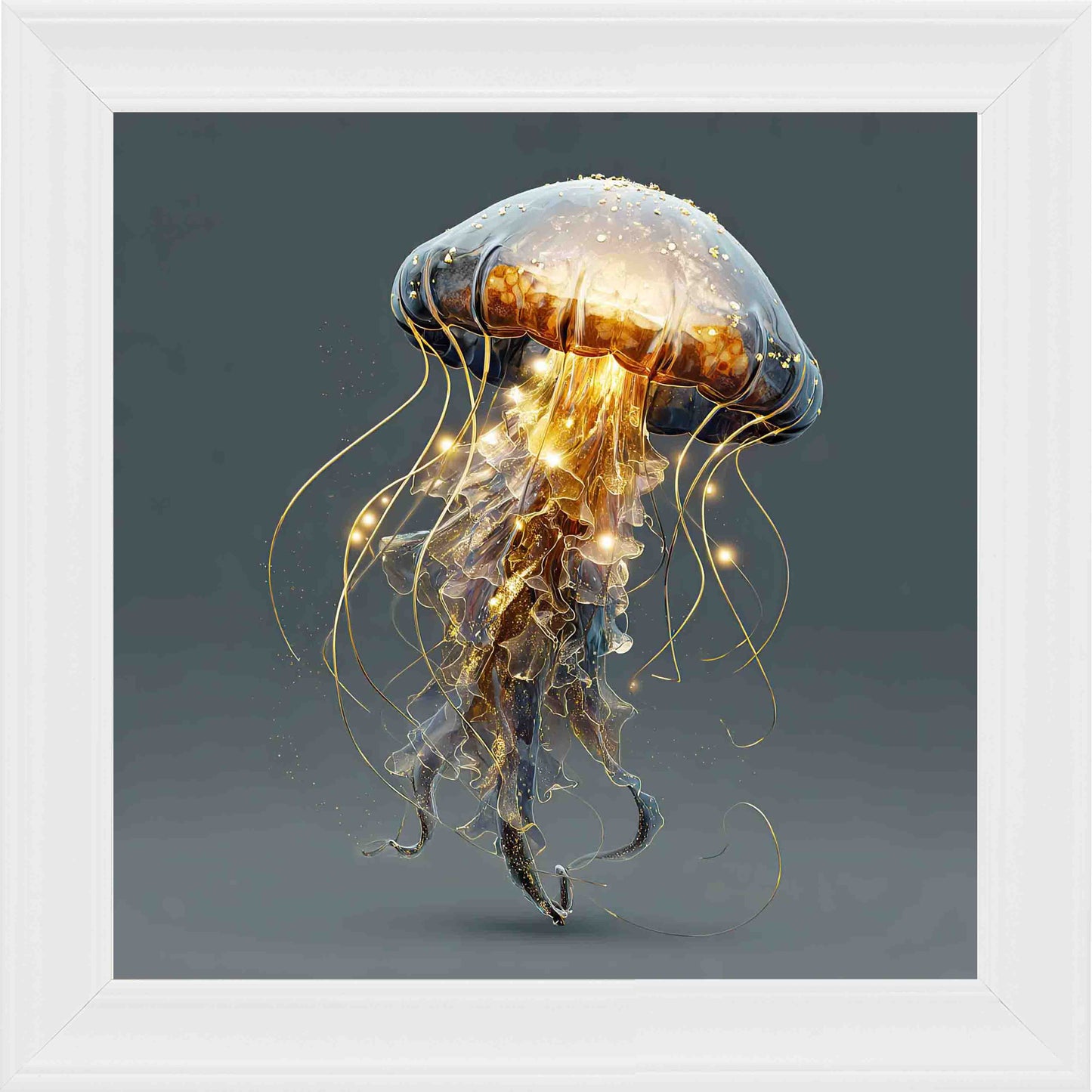 Gold Jellyfish New Framed Wall Art - White