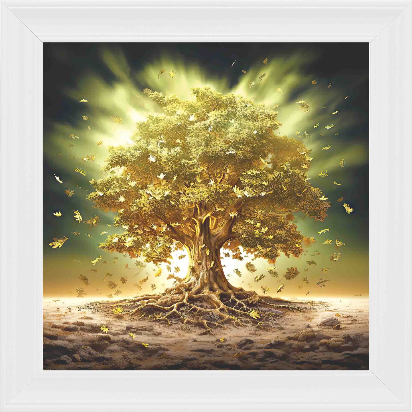 Gold and Oak Illuminated Sky Framed Wall Art - White