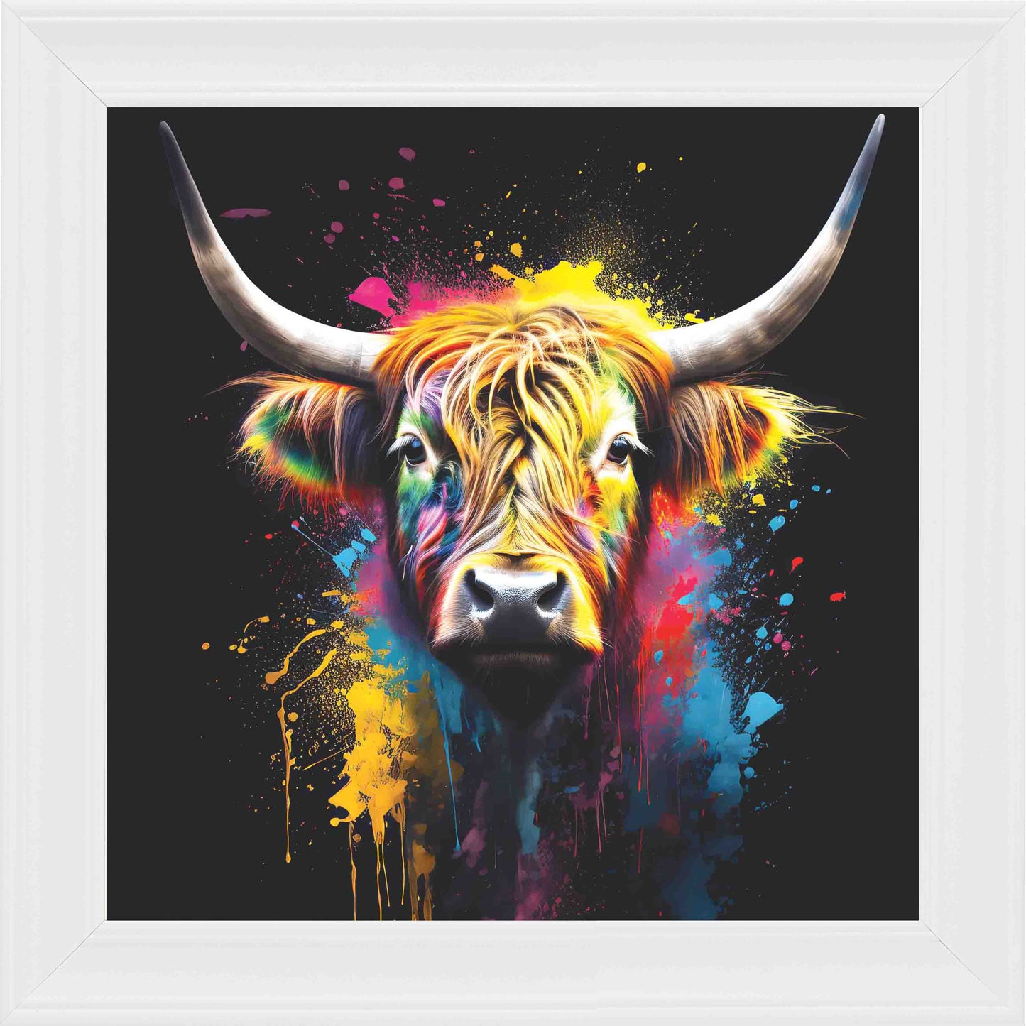 Highland Cow Kieran Colour Framed Wall Art - White