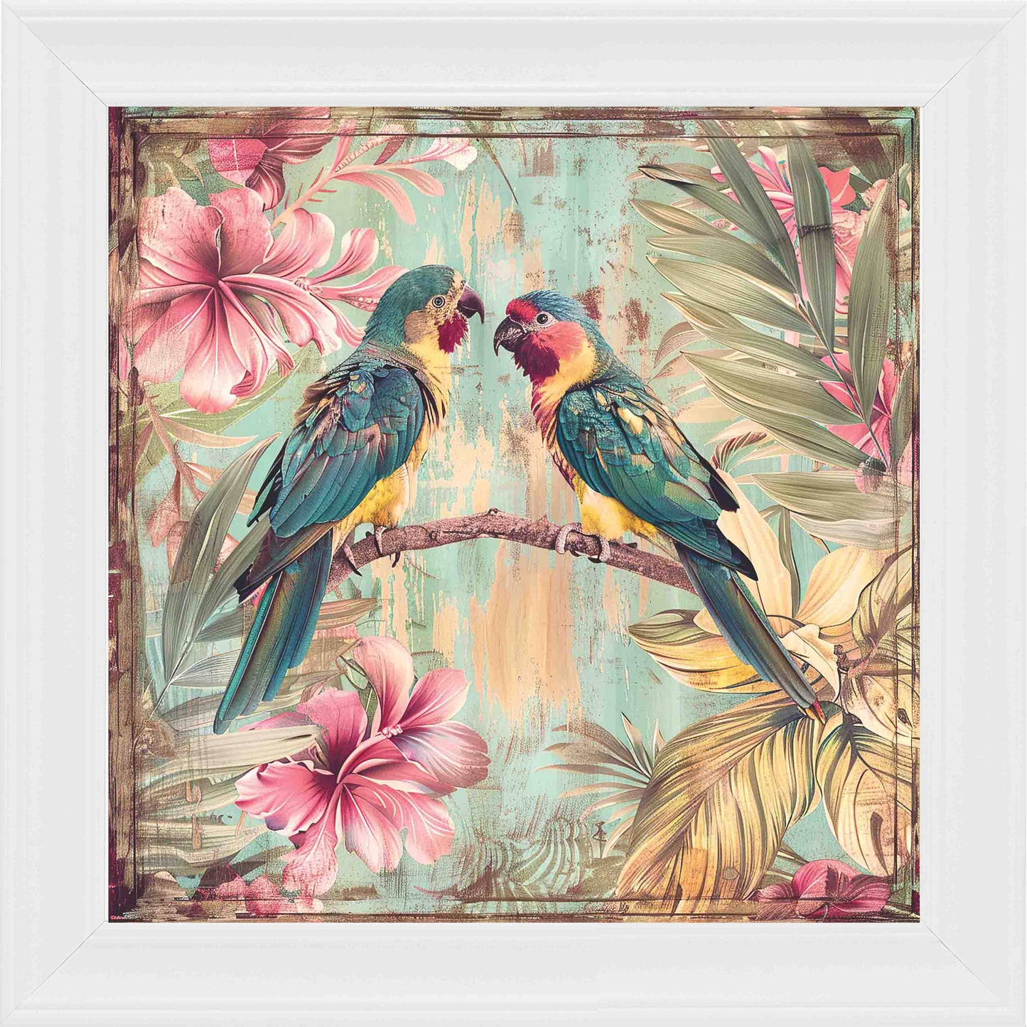 Love Birds On Wood Framed Wall Art - White