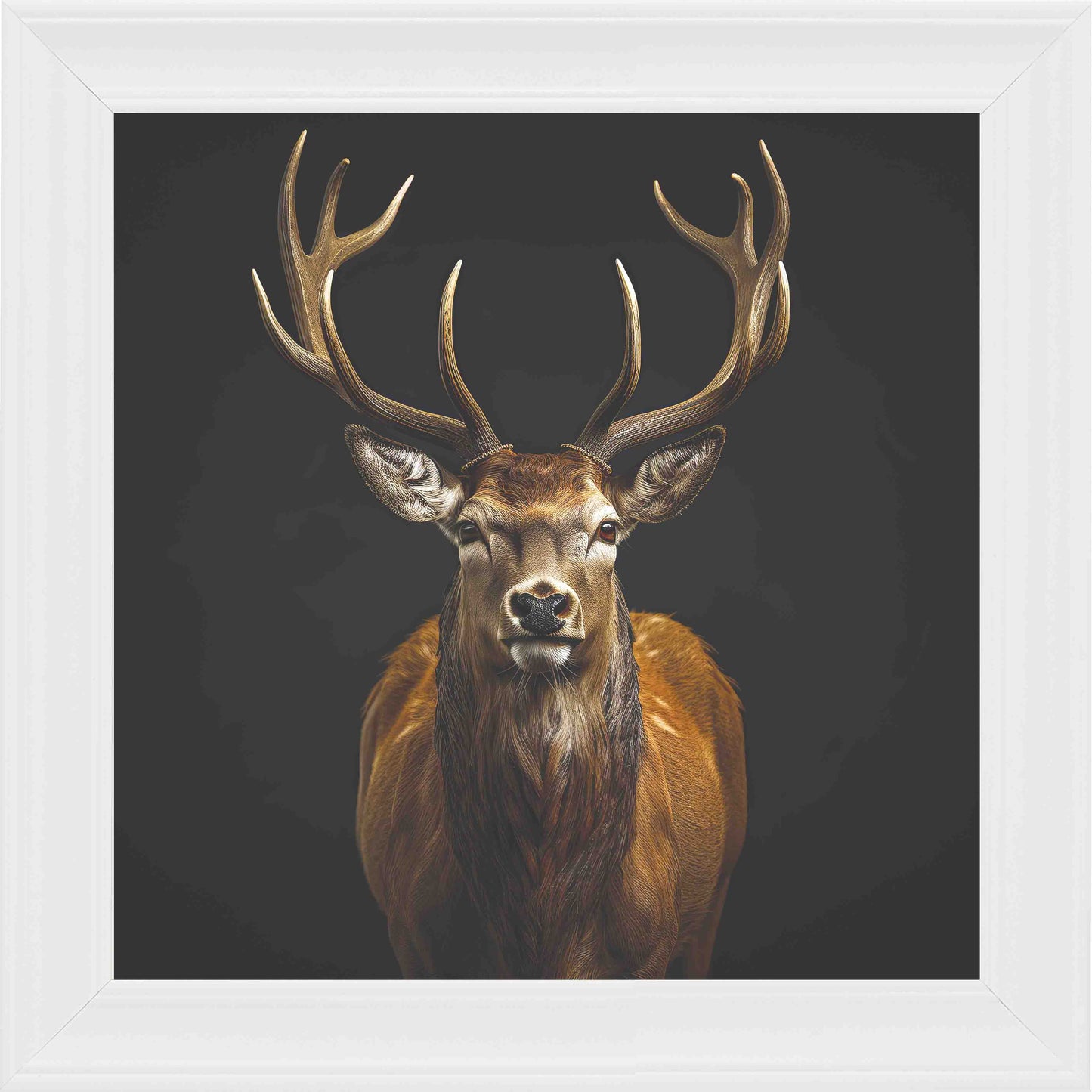 Majestic Stag Isolated Background Framed Wall Art - White