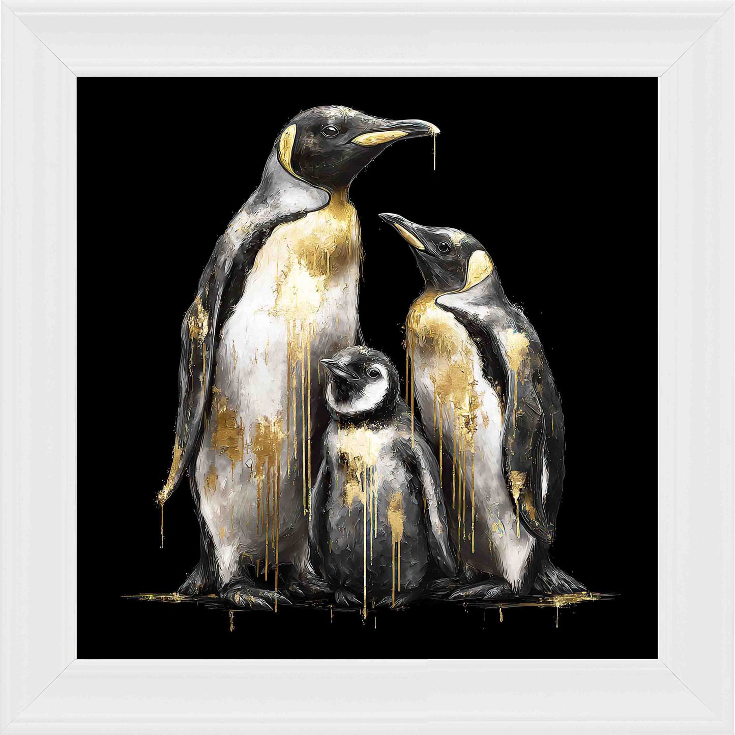 Penguins Gold Framed Wall Art - White