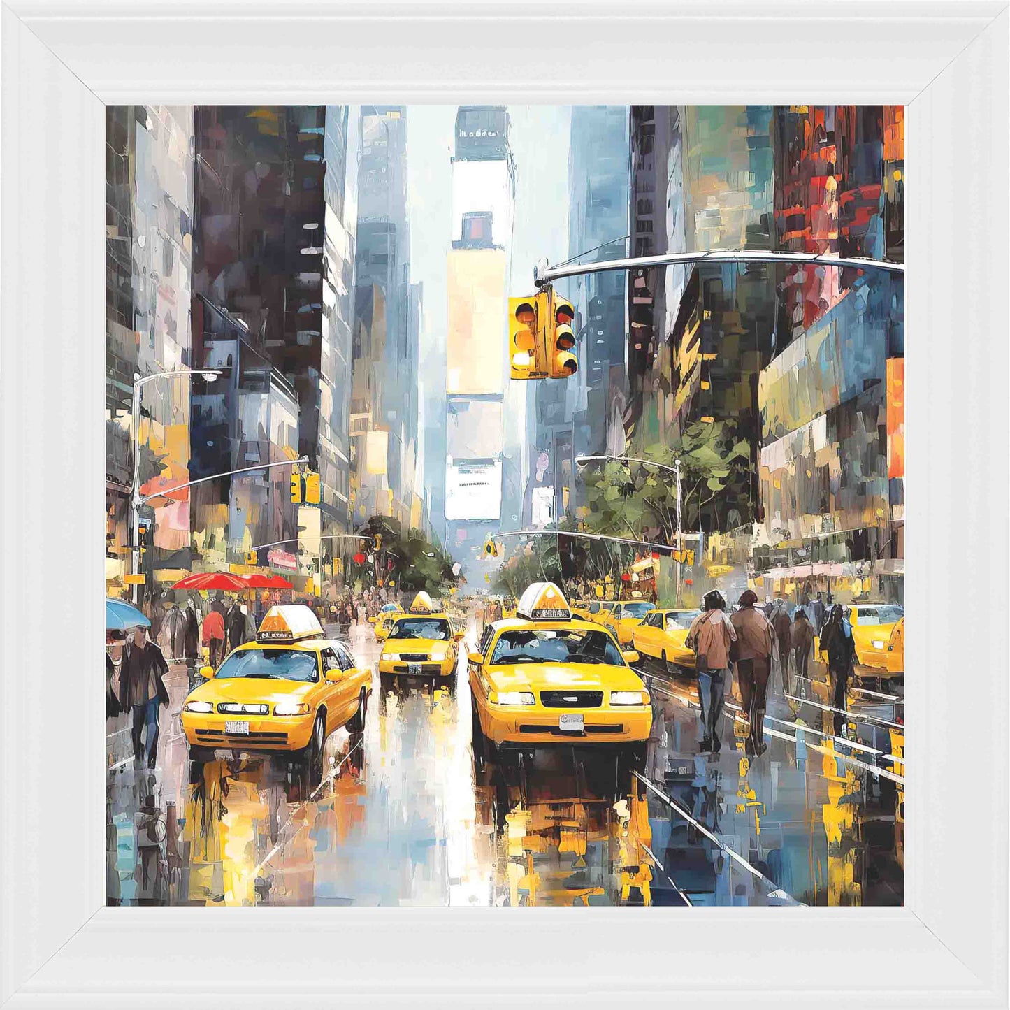 Rain In NYC Acrylic Style Framed Wall Art - White