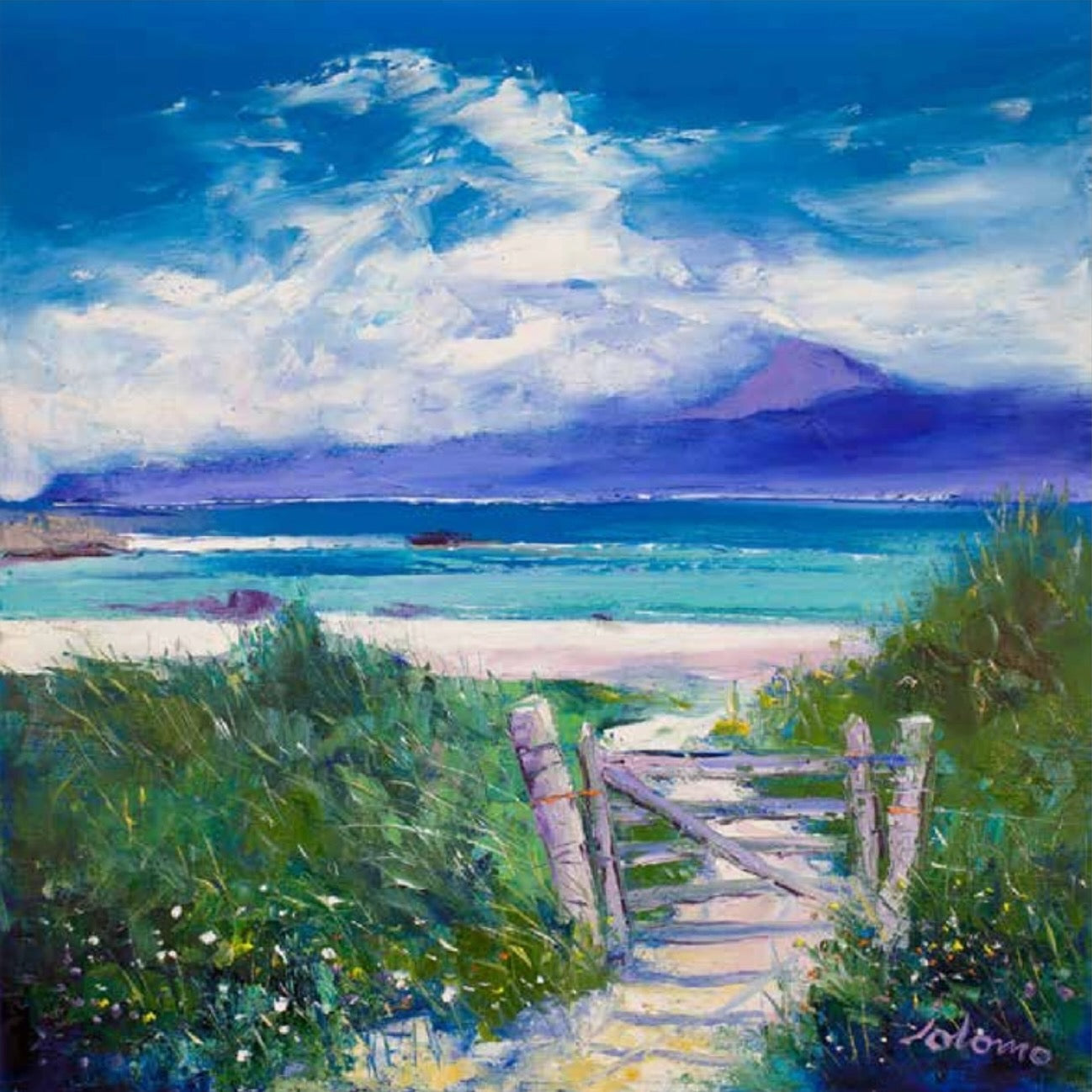 Summer Morninglight Beach Path, Iona by John Lowrie Morrison (JOLOMO) Framed Art