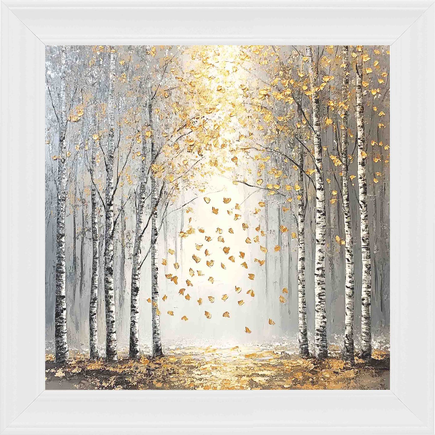 Silver Birch Moody Gold Border Framed Wall Art - White