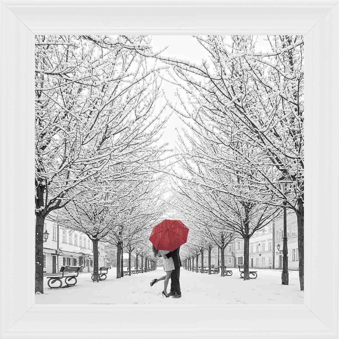 Snowy Embrace Framed Wall Art - White