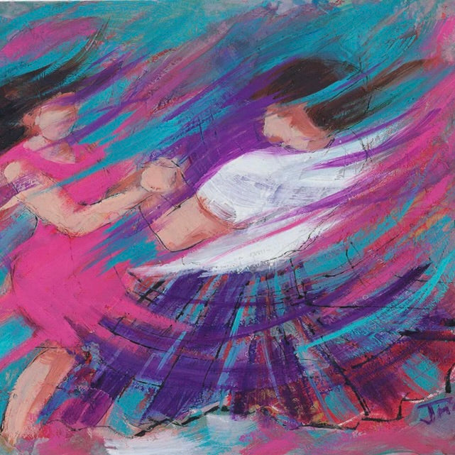 Streaky Pink Ceilidh Dancers by Janet McCrorie