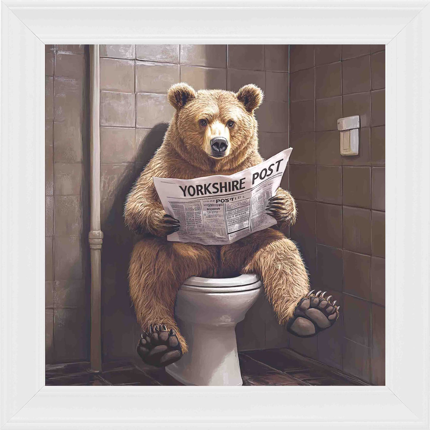 Toilet Bear Yorkshire Post Framed Wall Art - White