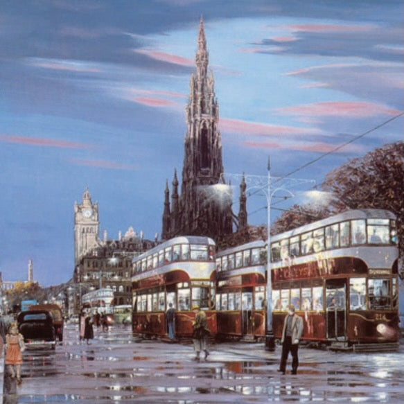 Trams on Princes Street by John M Boyd