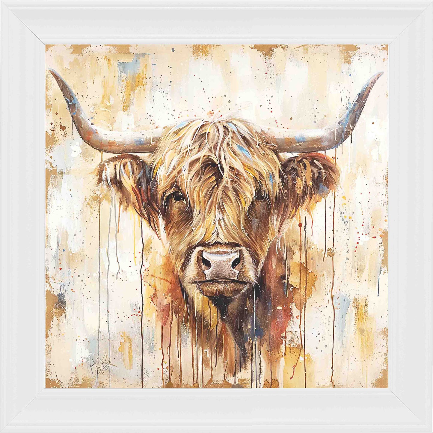 Vintage Highland Cow Framed Wall Art - White