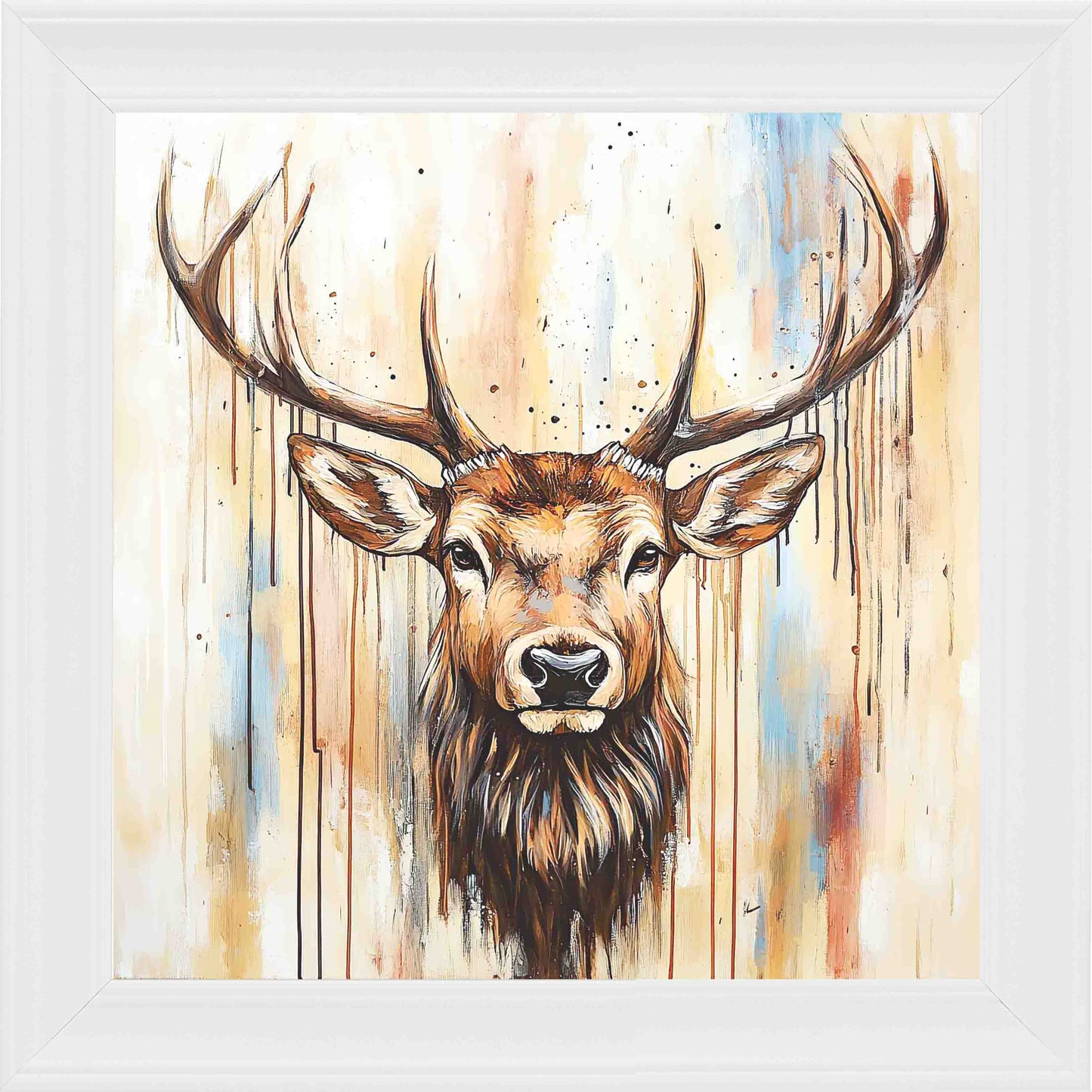 Vintage Stag Framed Wall Art - White