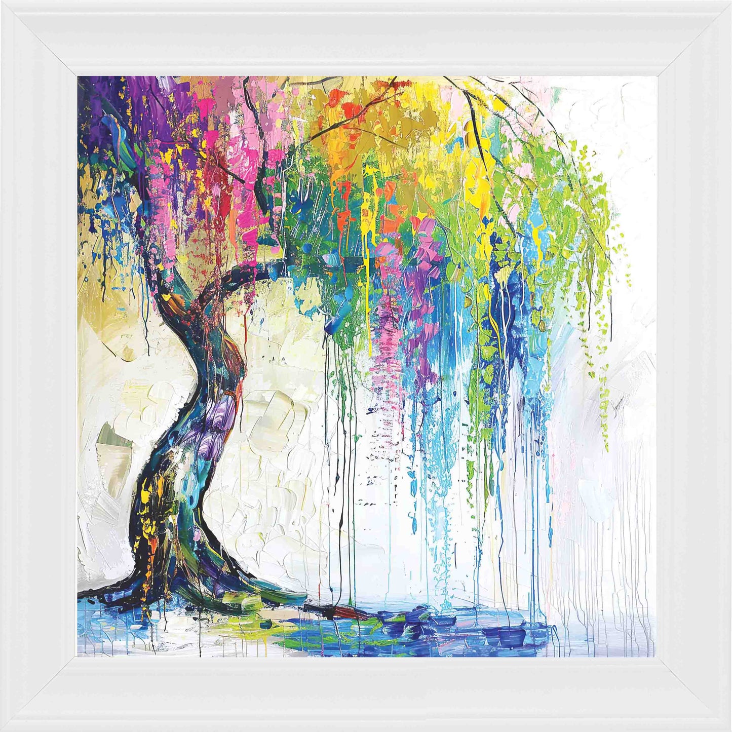 Weeping Willow Colour Splash Left Framed Wall Art - White