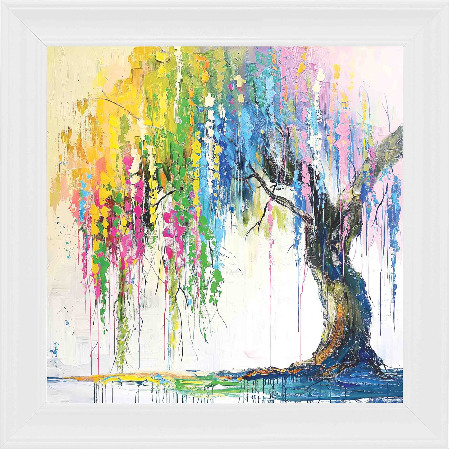 Weeping Willow Colour Splash Framed Wall Art - White