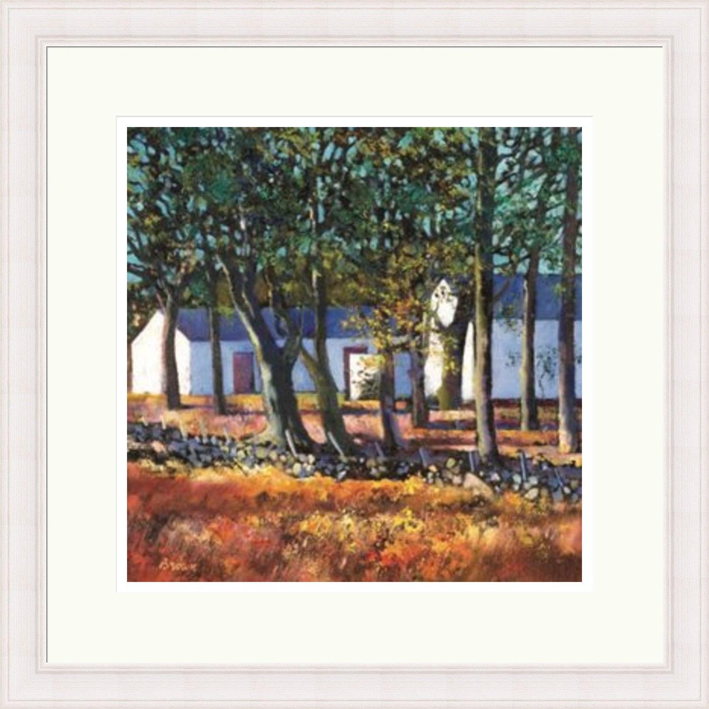 Farm Buildings Through Trees (Signed Limited Edition) by Davy Brown