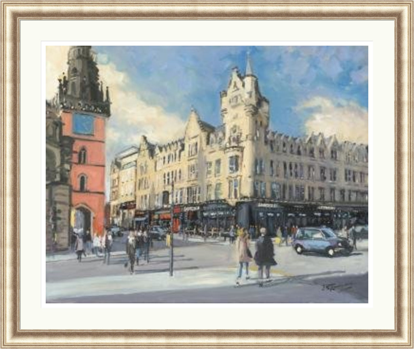 Sunny Afternoon Argyll Street, Glasgow by James Somerville Lindsay framed wall art print depicting a city scene centred on Argyll Street in Glasgow on a bright summer day