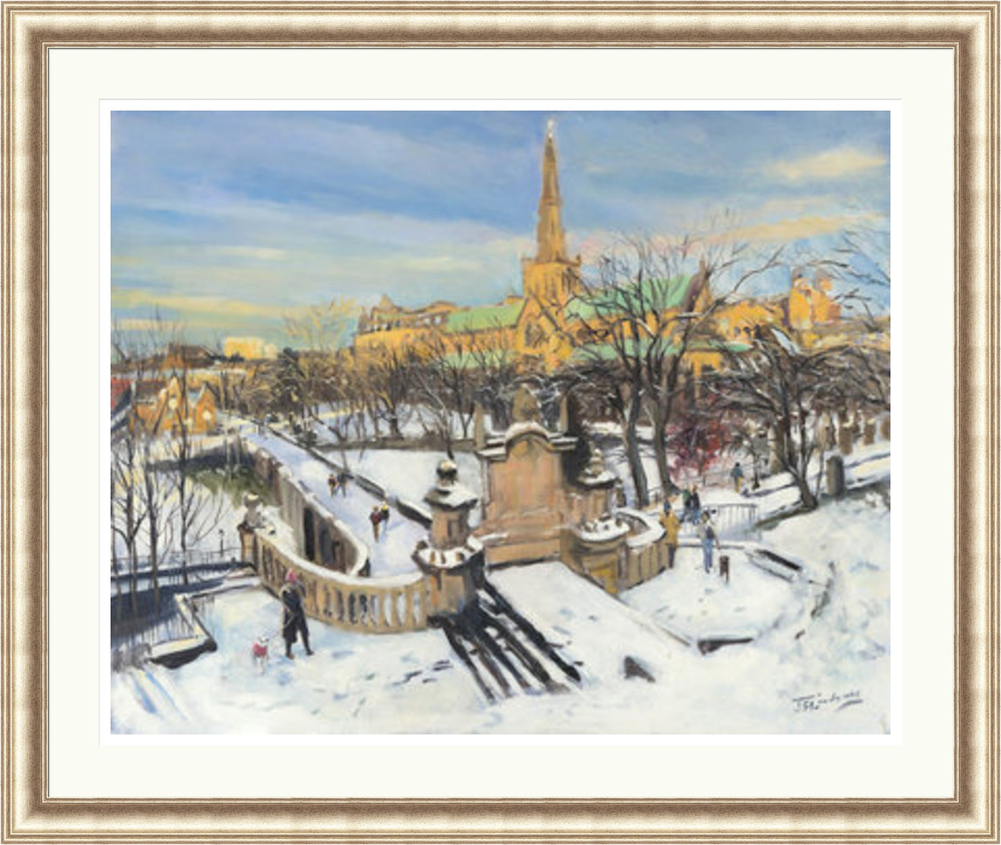 A Winter Morning on the Necropolis, Glasgow by James Somerville Lindsay framed wall art print depicting an atmospheric view of the Glasgow Necropolis during the colder months