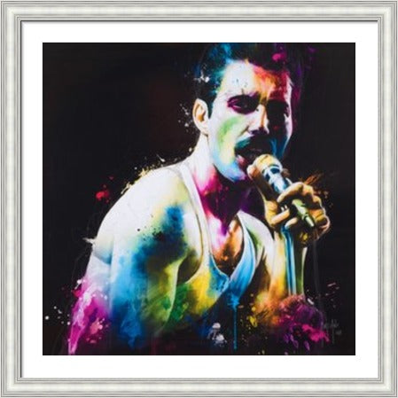 Freddie Mercury The Show Must Go On by Patrice Murciano shown as a framed wall art print