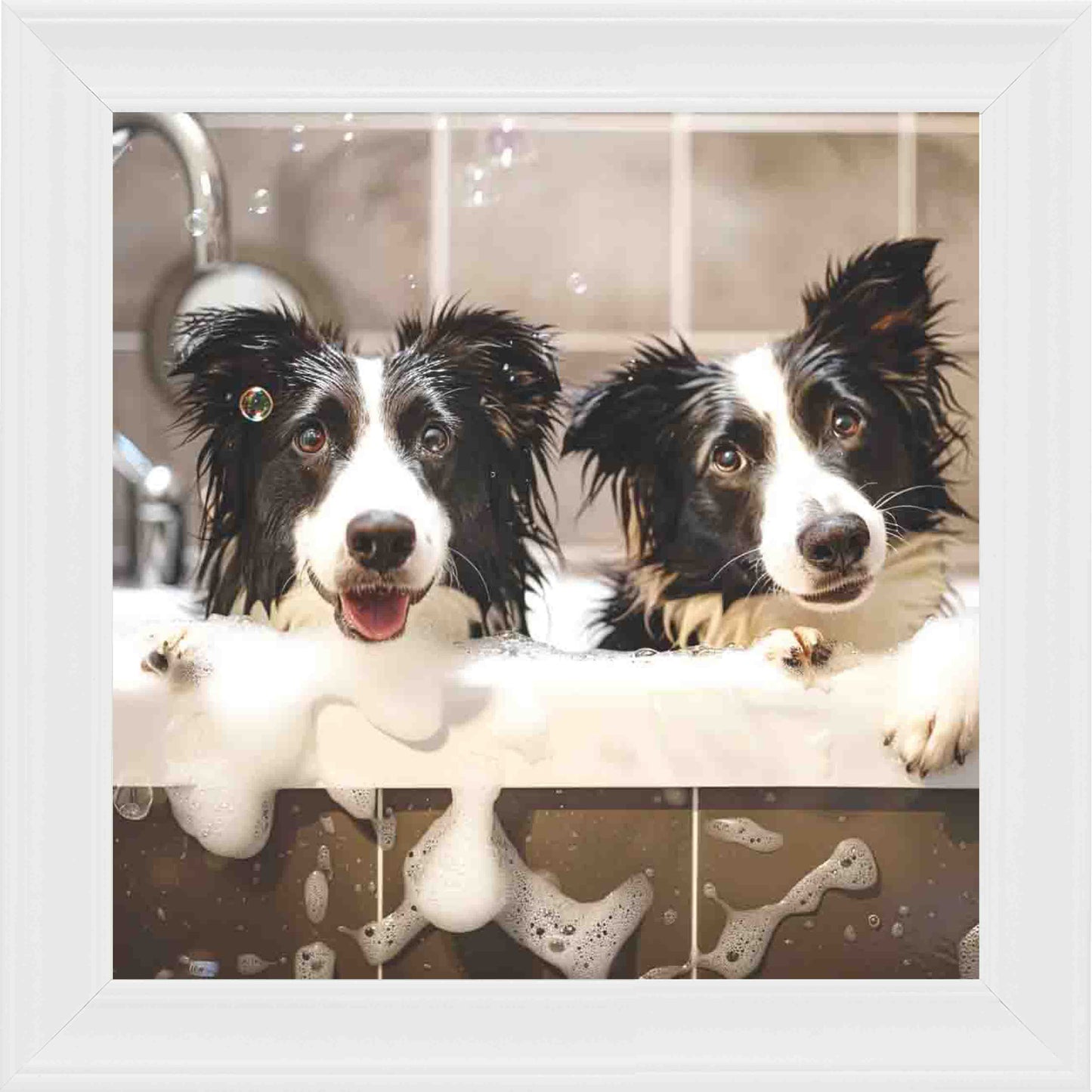 2 Border Collie BB1 Framed Wall Art - White