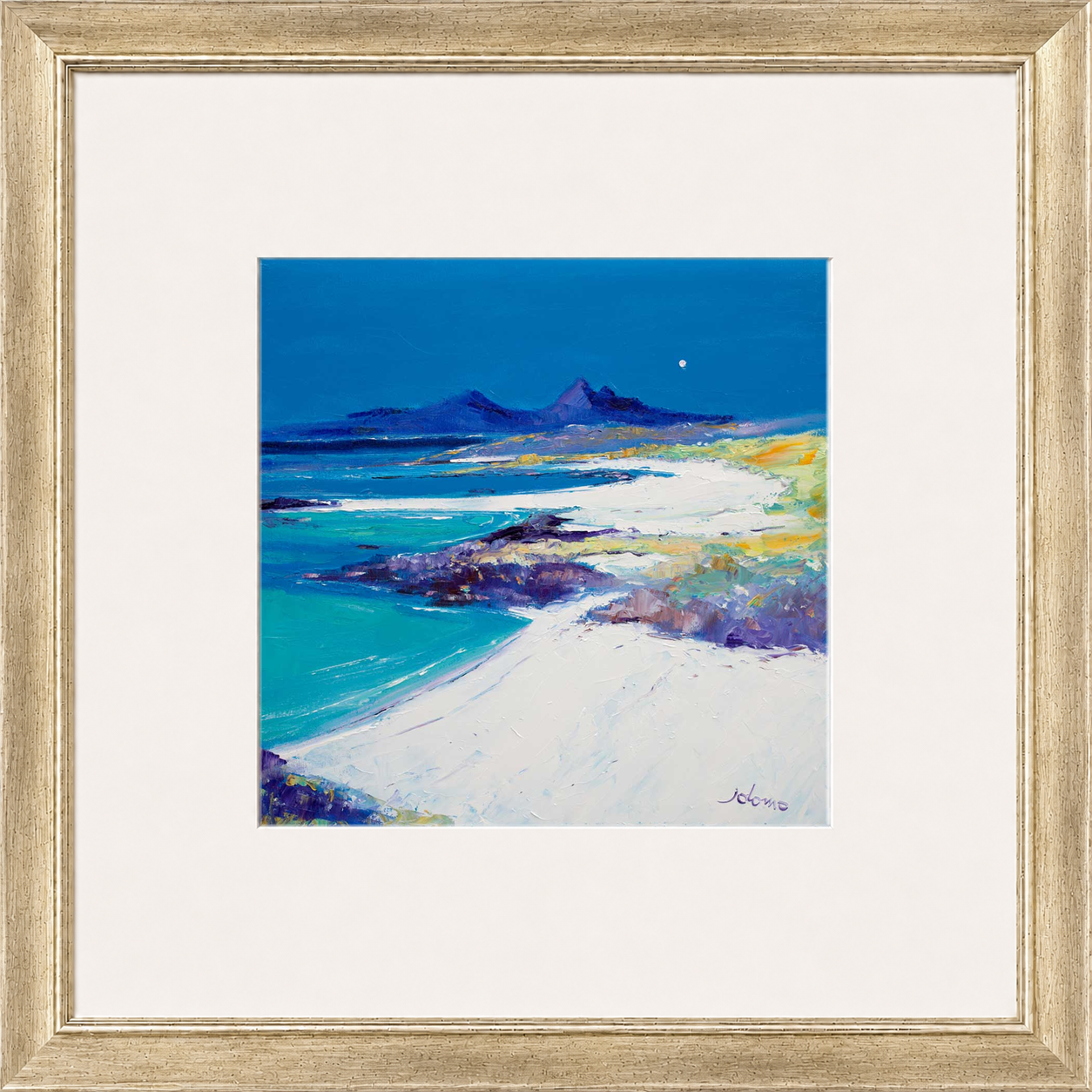 A Summer Moon Sanna Bay by Jolomo - Scottish coastal landscape artwork framed wall art print, product image 6