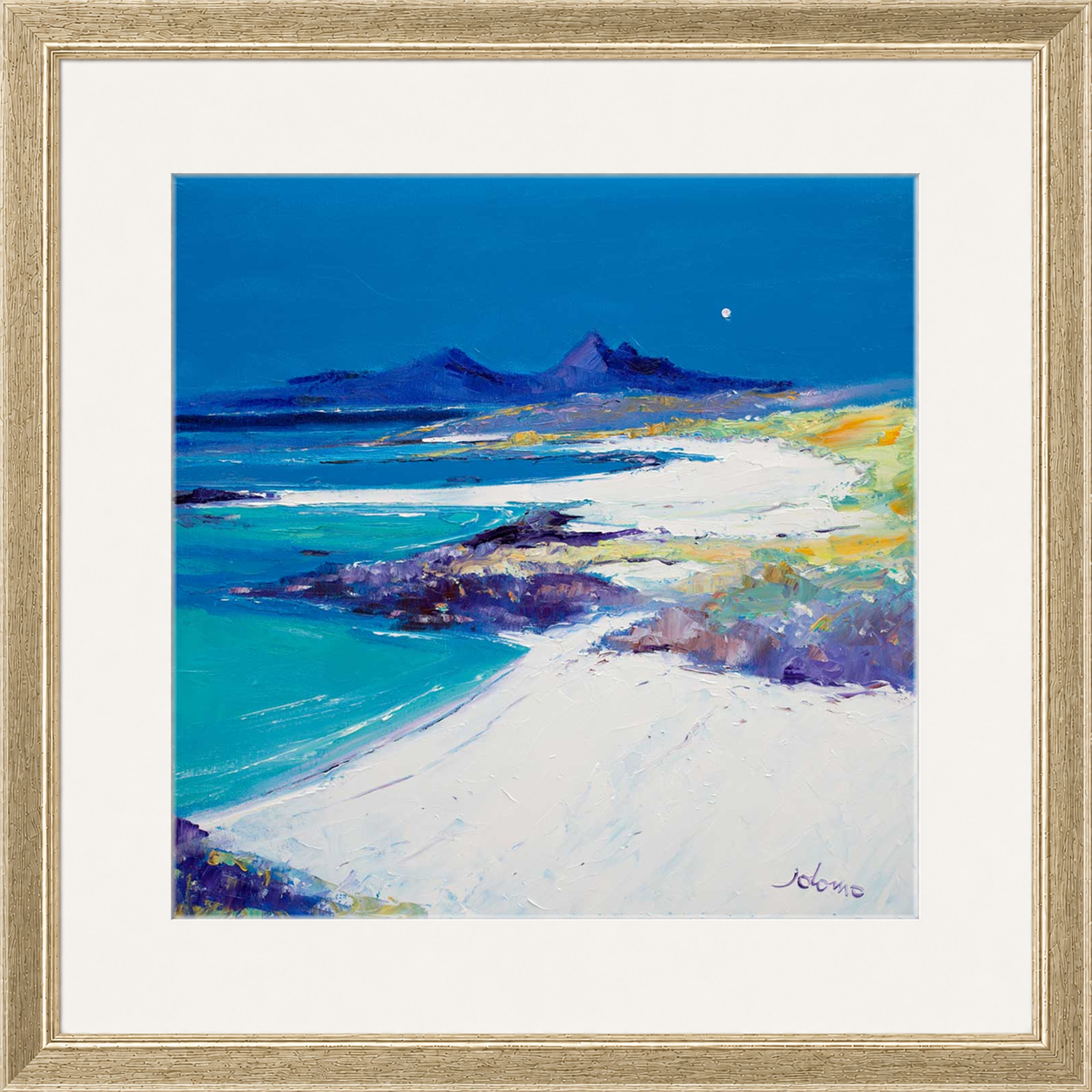 A Summer Moon Sanna Bay by Jolomo - Scottish coastal landscape artwork framed wall art print, product image 24