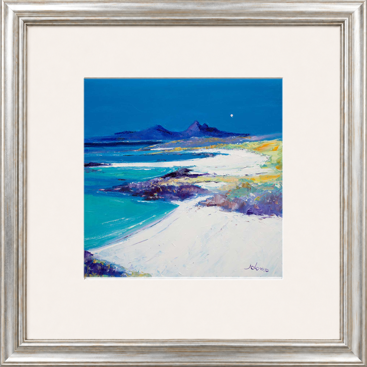 A Summer Moon Sanna Bay by Jolomo - Scottish coastal landscape artwork framed wall art print, product image 11