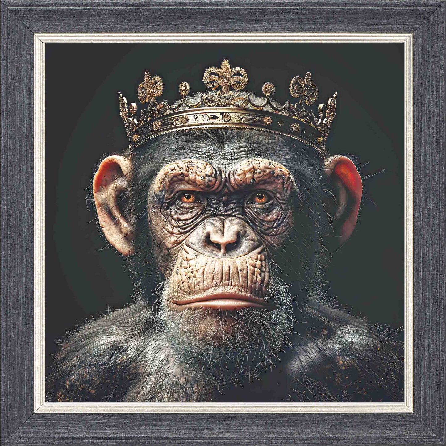Ape King Framed Wall Art - Grey with Silver Trim