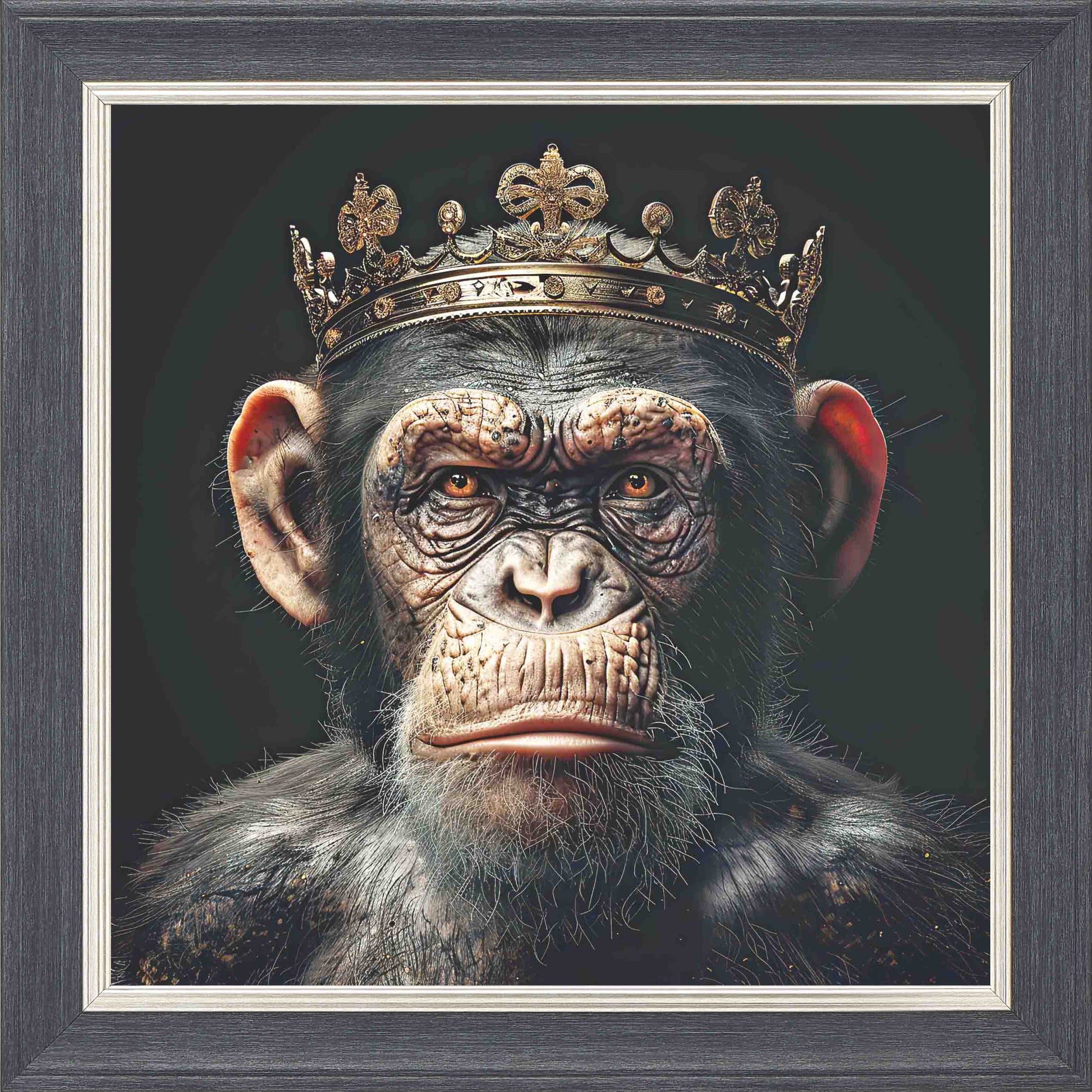 Ape King Framed Wall Art - Grey with Silver Trim