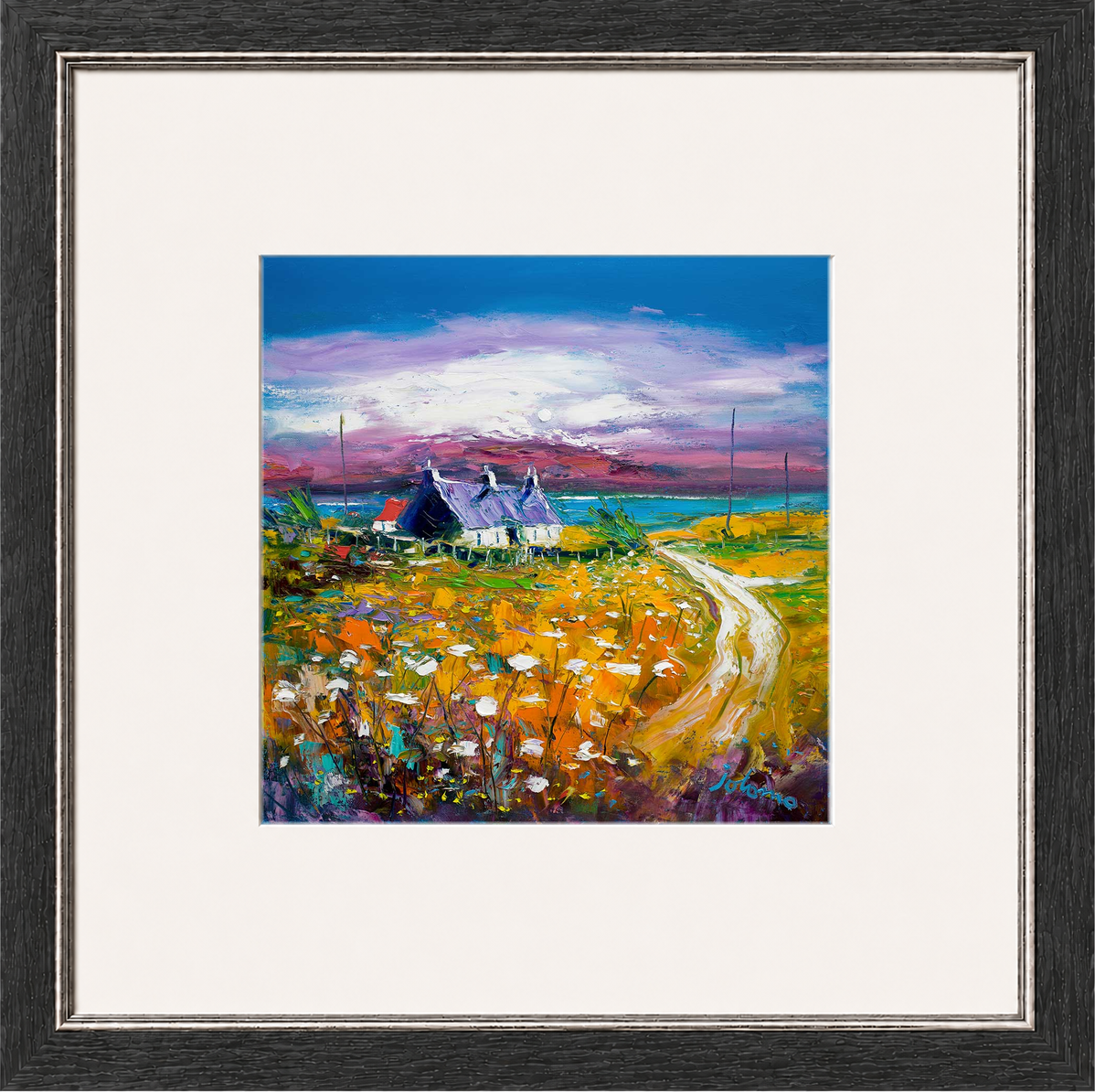Autumn Misty Light, Isle of Gigha by Jolomo - Scottish lighthouse coastal artwork framed wall art print