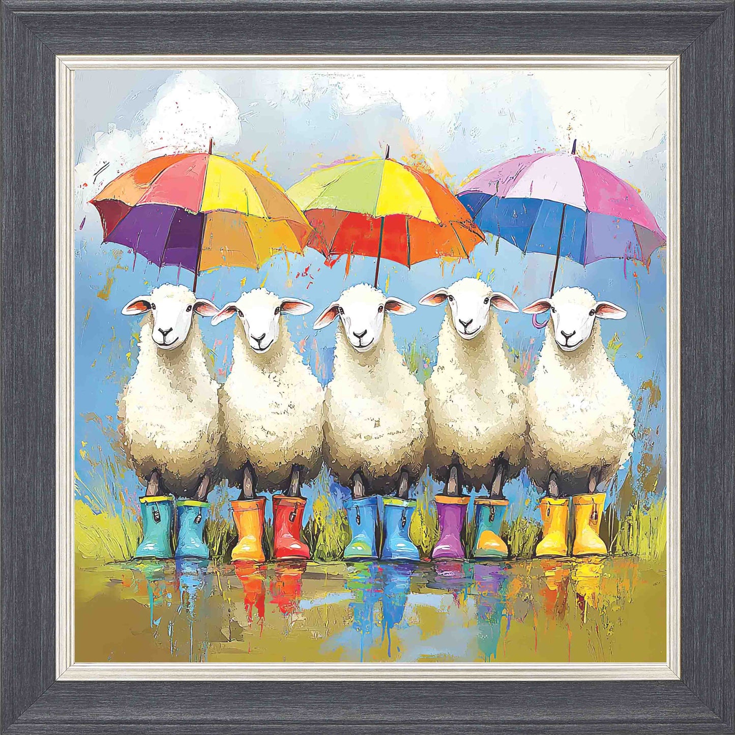 Baa This Weather Framed Wall Art - Grey with Silver Trim