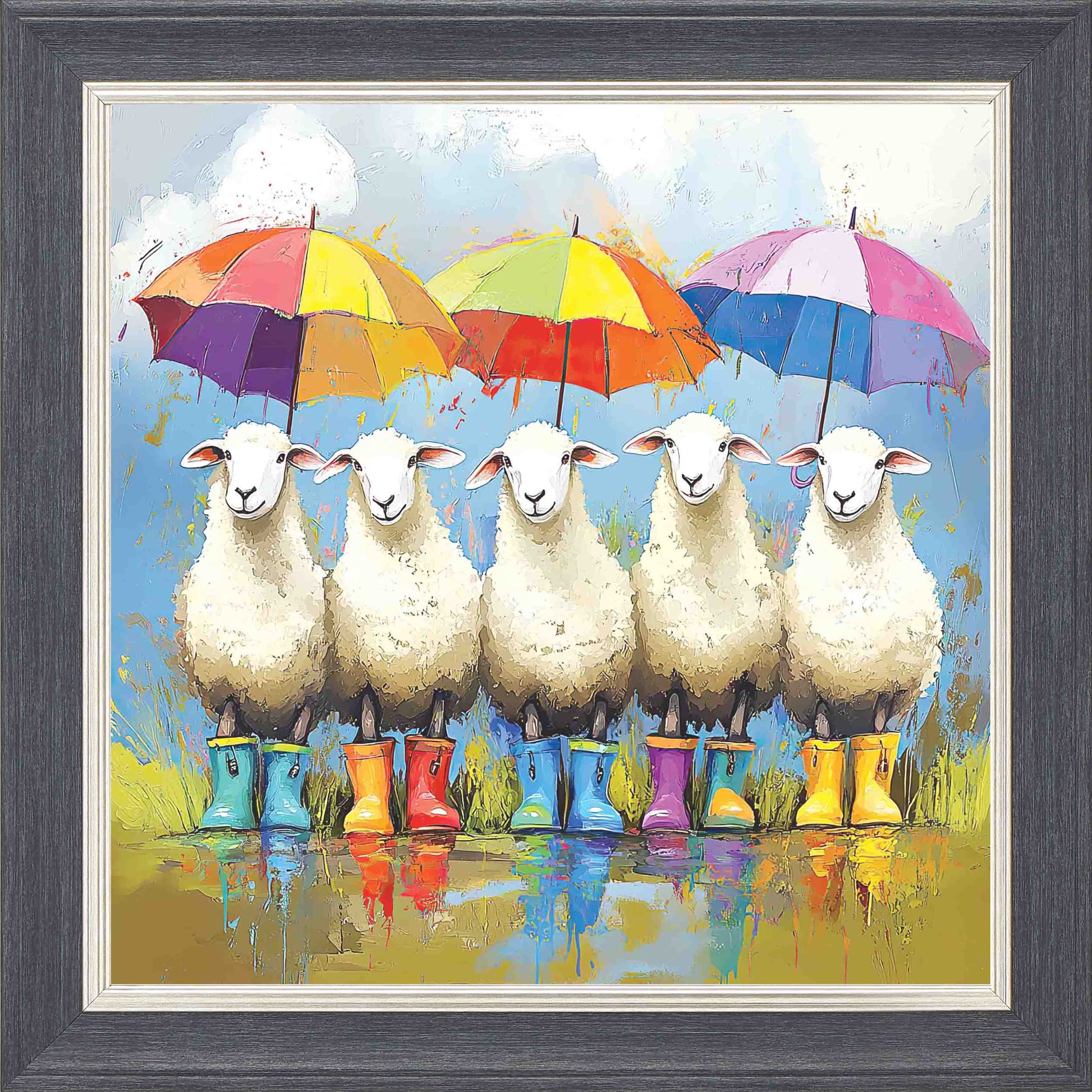 Baa This Weather Framed Wall Art - Grey with Silver Trim