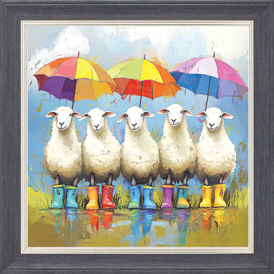 Baa This Weather Framed Wall Art - Grey with Silver Trim