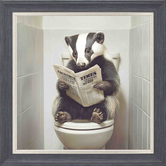 Badger Toilet Framed Wall Art - Grey with Silver Trim